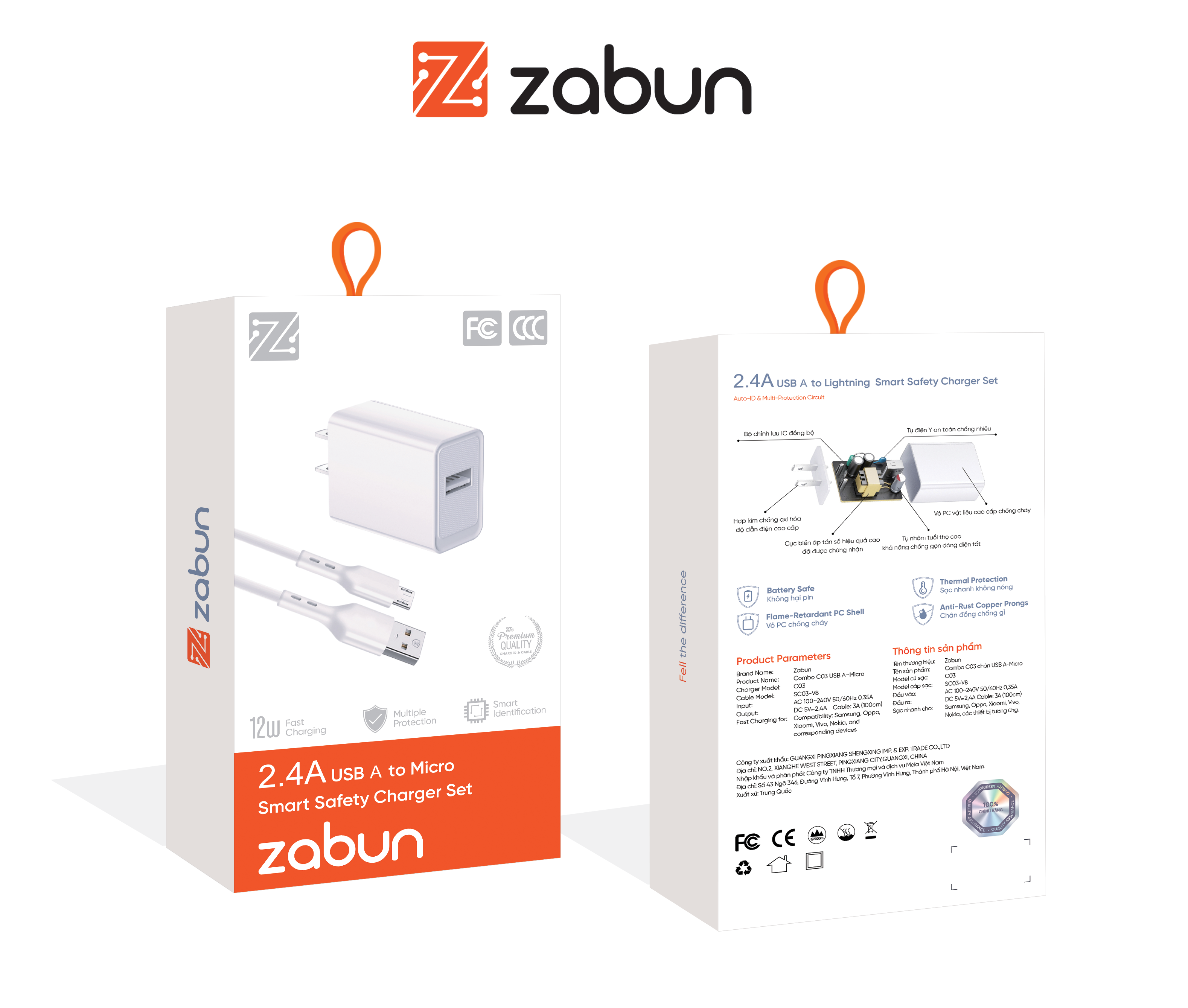 BỘ SẠC 12W Zabun C03 chân USB-A Micro